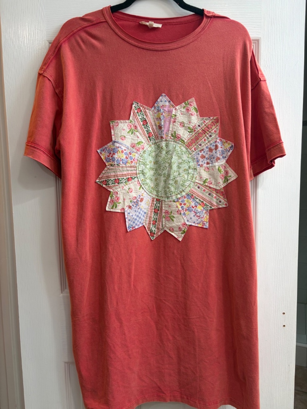 New Easel Flower Patch Mineral Washed Cotton T Shirt Tunic Dress Orange Small - Picture 2 of 5